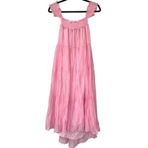 Amanda Uprichard Womens Tiered Midi Dress XS Pink Fairy Coquette Cottage Flowy
